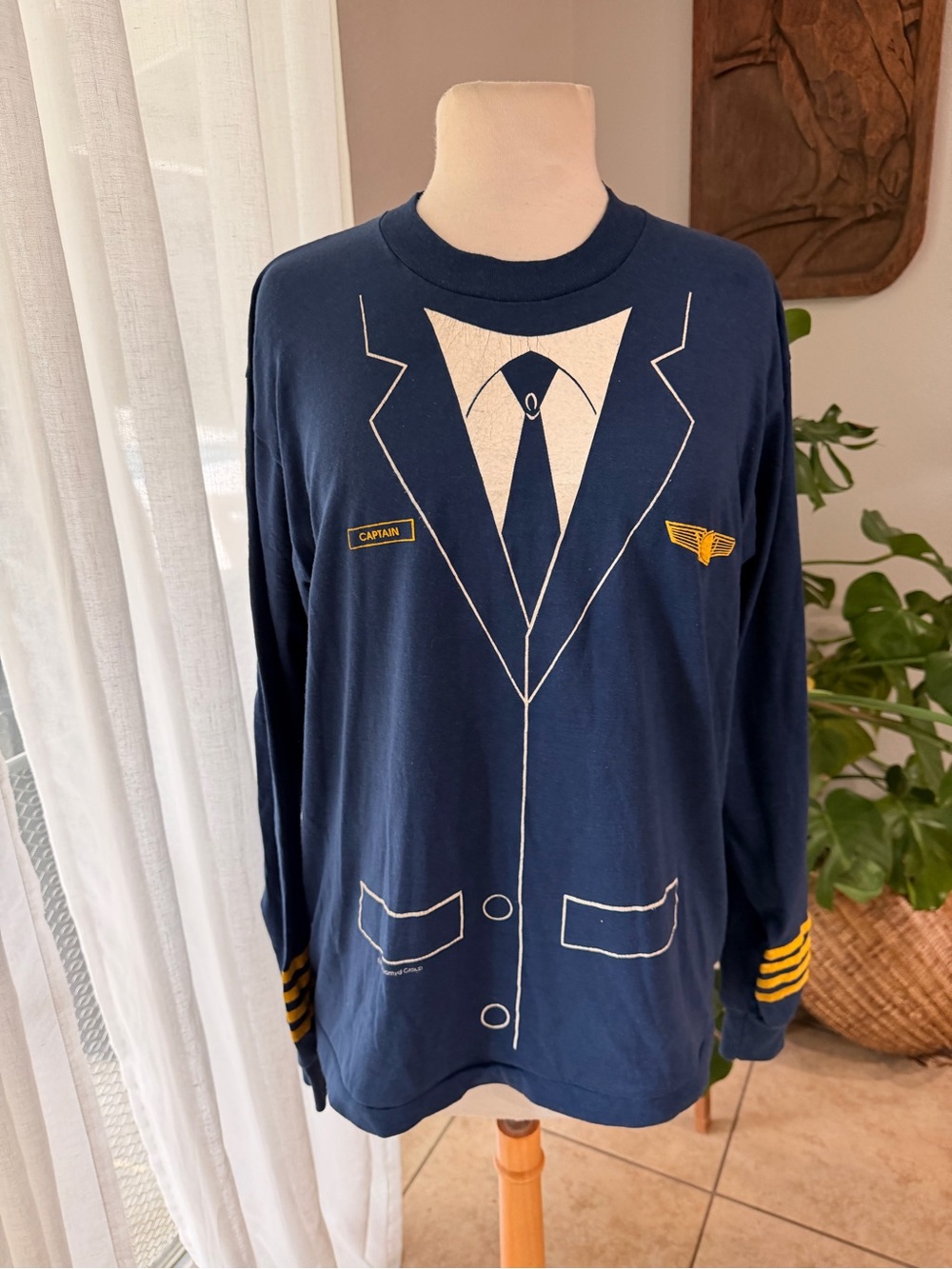 Vintage 80s Pilot Shirt Screen Stars Single Stitch USA Large